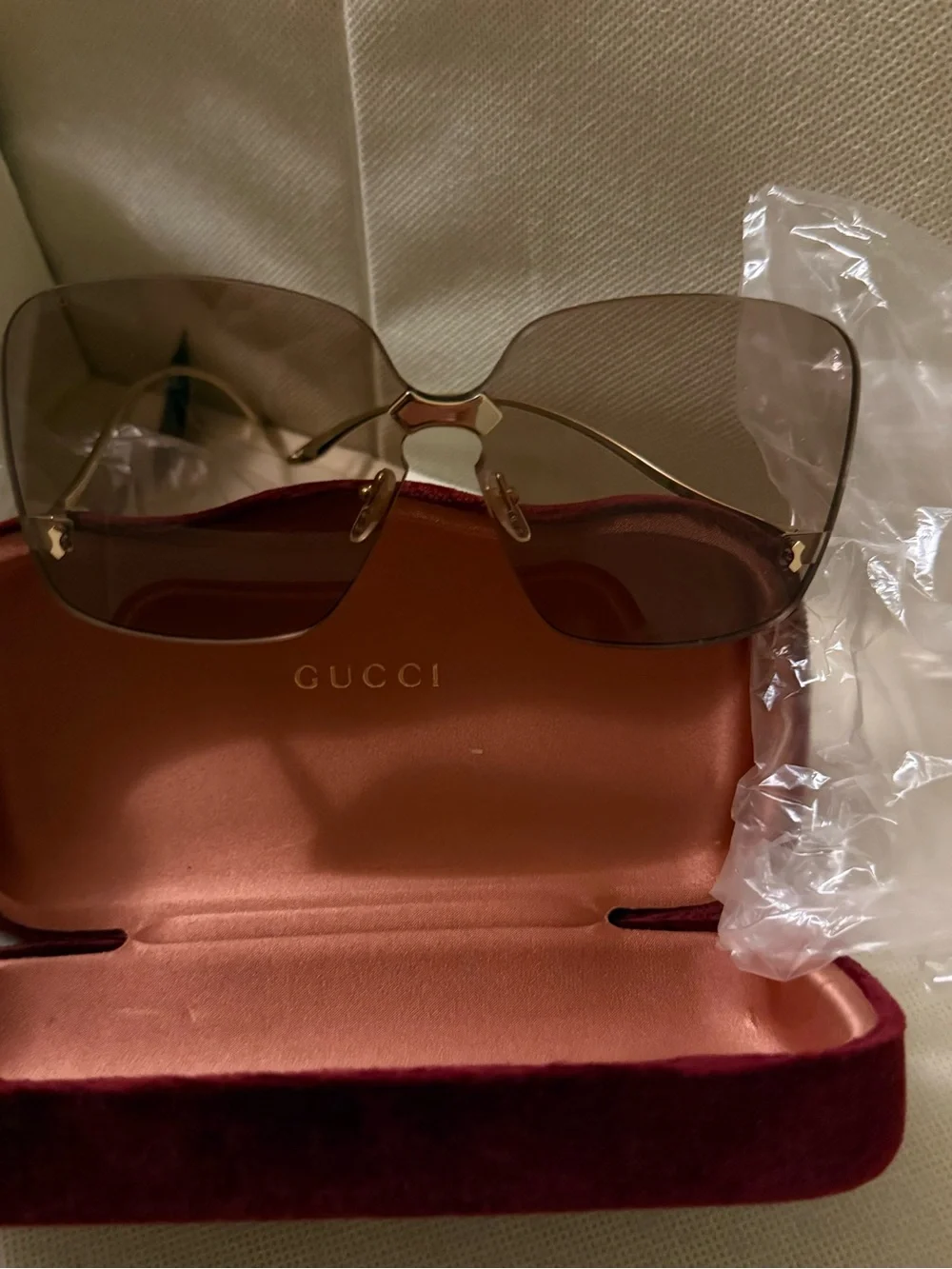 NWT Gucci GG0352S 002 Gold Rimless Oversized Brown Gradient Sunglasses